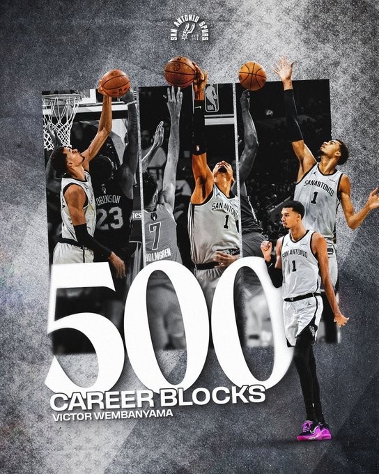 开云体育官网-文班亚马生涯盖帽数达到500 历史第二年轻&amp;143场历史第四快